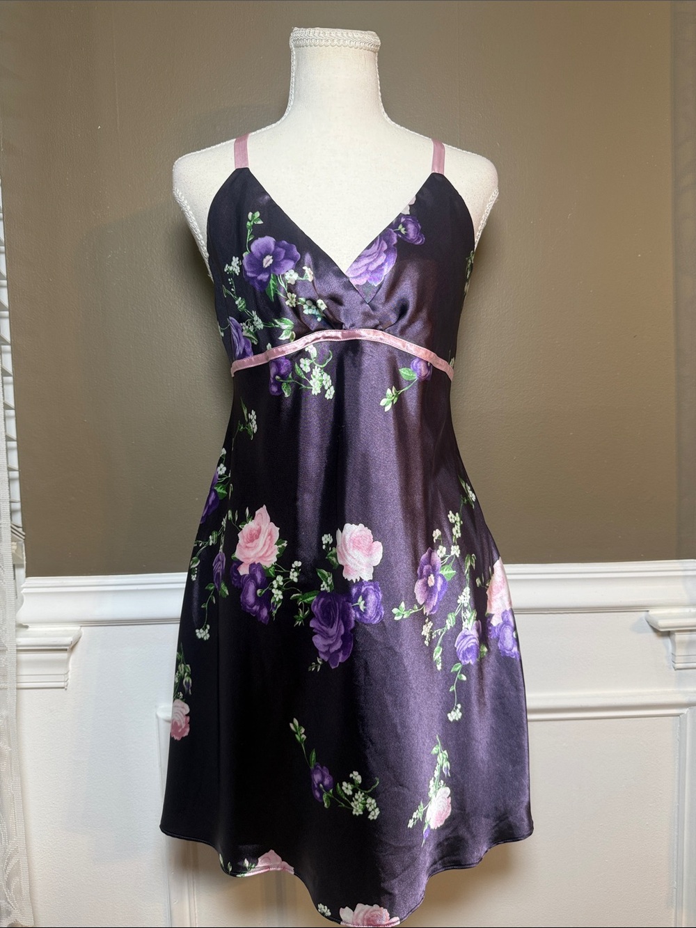 Y2K Jones New York Satin Floral Slip Dress Nightgown Purple L